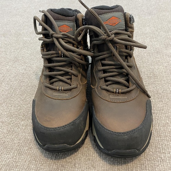 Merrell Work Boots Mens Size 7.5W Brown‎ Leather Waterproof Slip Resistant